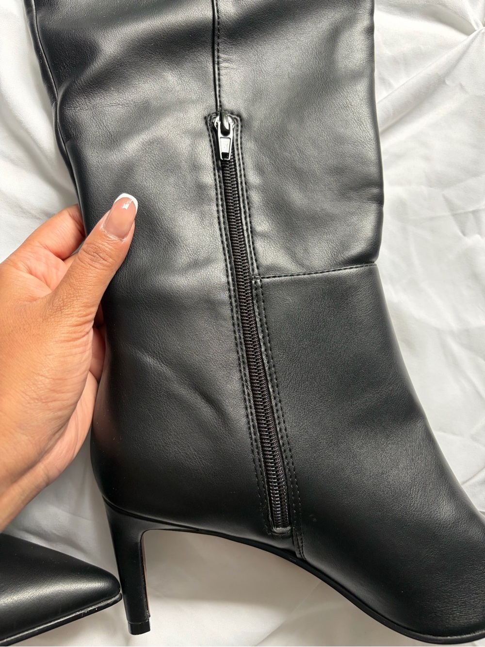 Call it Spring Black Leather High Pointed Toe Heeled Boots - Picture 6 of 9